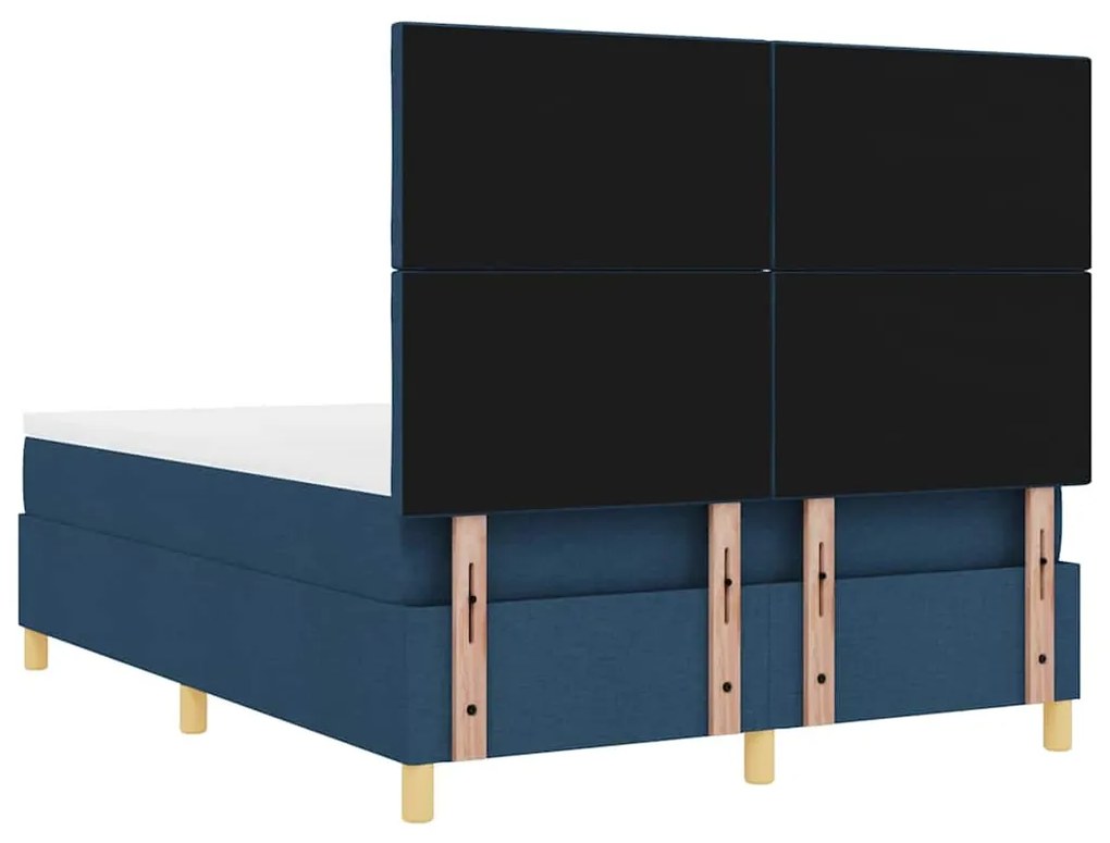 Cama Box Spring com Colchão e Luz LED Azul 140x190 cm Tecido