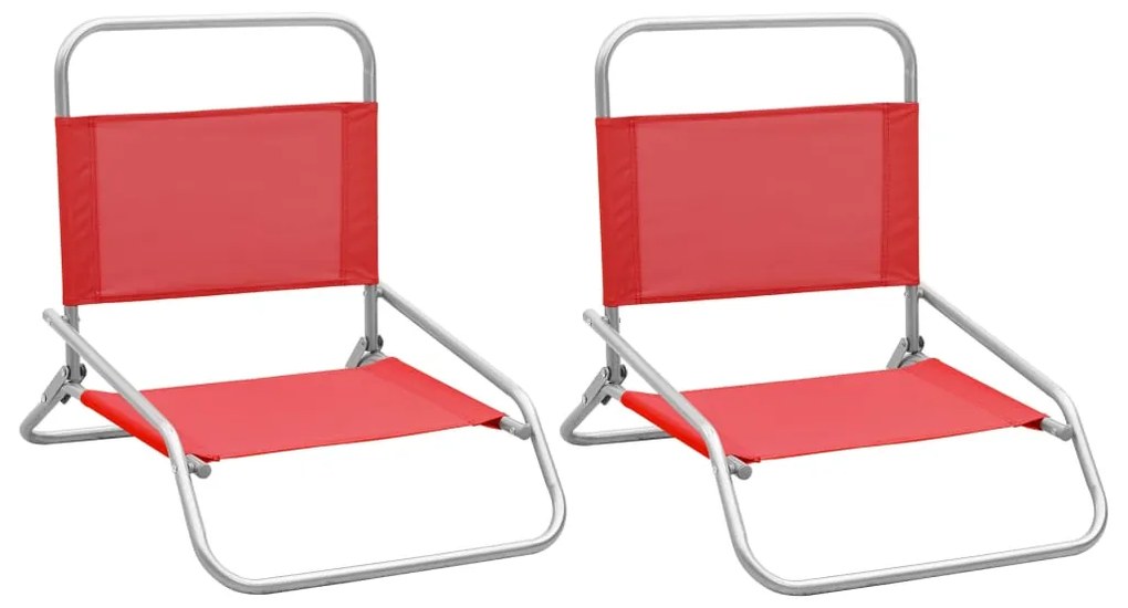 310367 vidaXL Cadeiras de praia dobráveis 2 pcs tecido vermelho