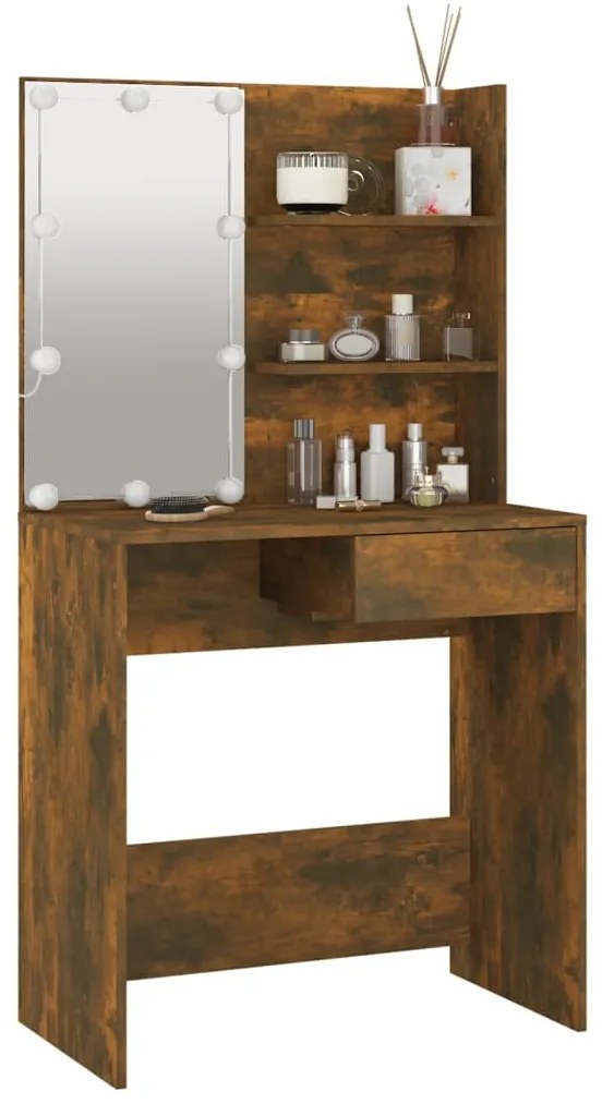Toucador com LEDs 74,5x40x141 cm cor carvalho castanho