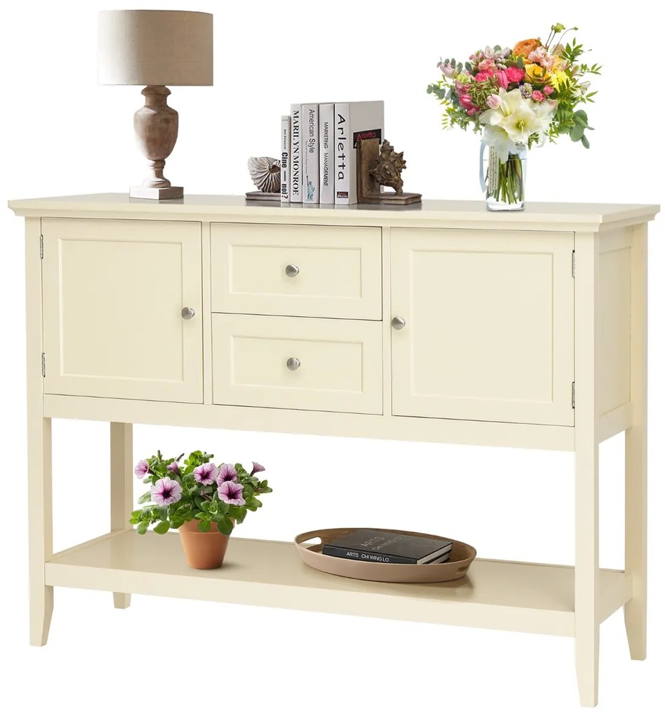 Mesa consola aparador em madeira com 2 gavetas e 2 prateleiras por baixo das portas Mesa de apoio para sala de estar Escritório 117 x 38 x 86,5 cm Beg