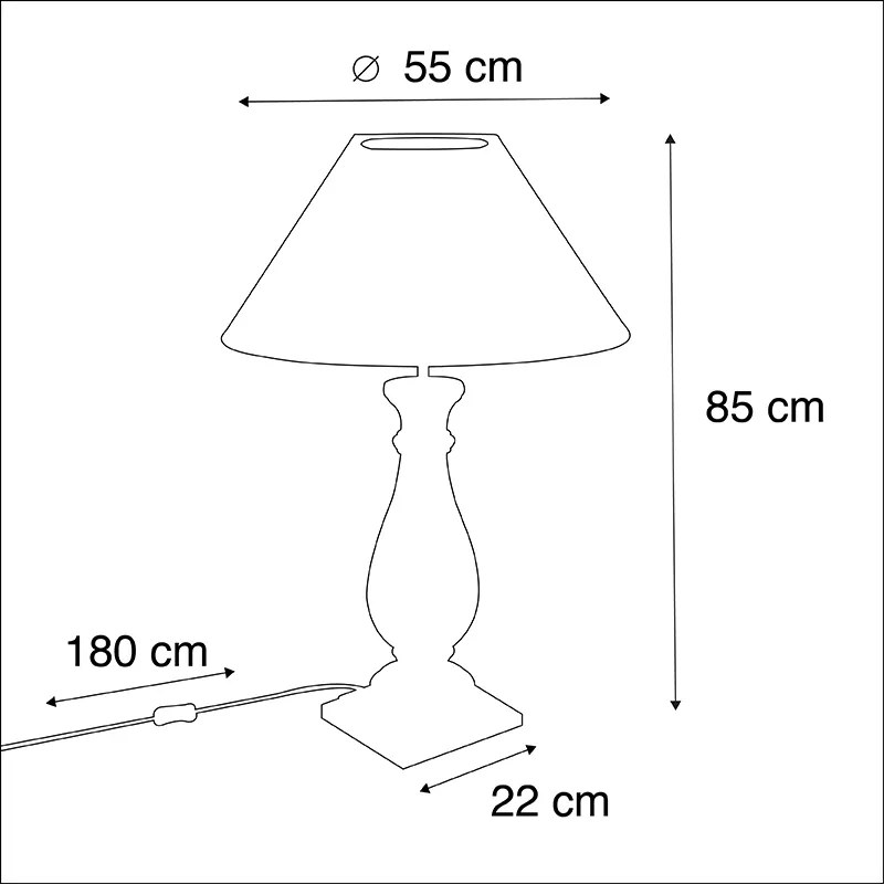 Candeeiro de mesa rústico com abajur de linho bege 55 cm - Burdock Rústico