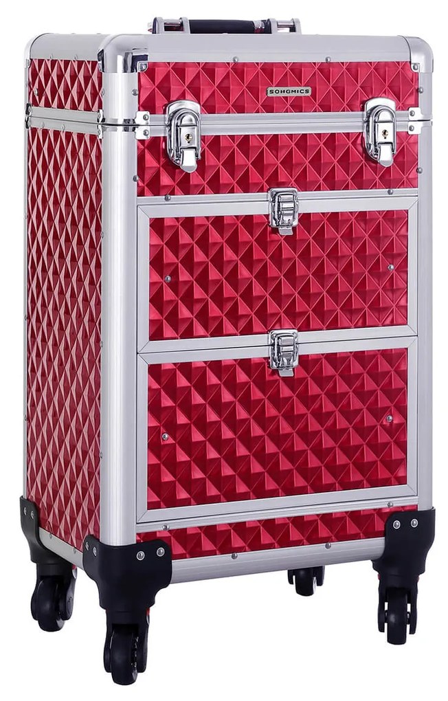 Acessórios de viagem SONGMICS Carrinho com rodinhas Estojo cosmético ABS Vermelho 34 x 27 x 57 cm JHZ08RD