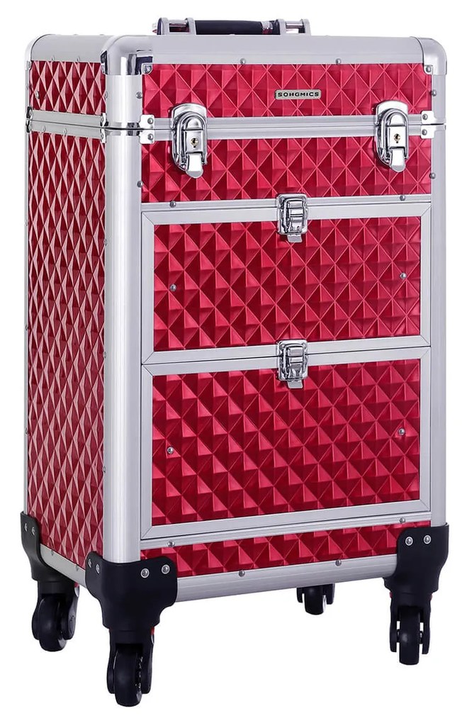 SONGMICS Acessórios de Viagem Carrinho com Rodinhas Estojo para Cosméticos ABS Vermelho 34 x 27 x 57 cm JHZ08RD