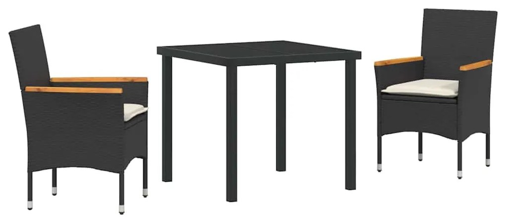 Conjunto de Jantar de Jardim 3 Peças com Almofadas em Rattan Sintético