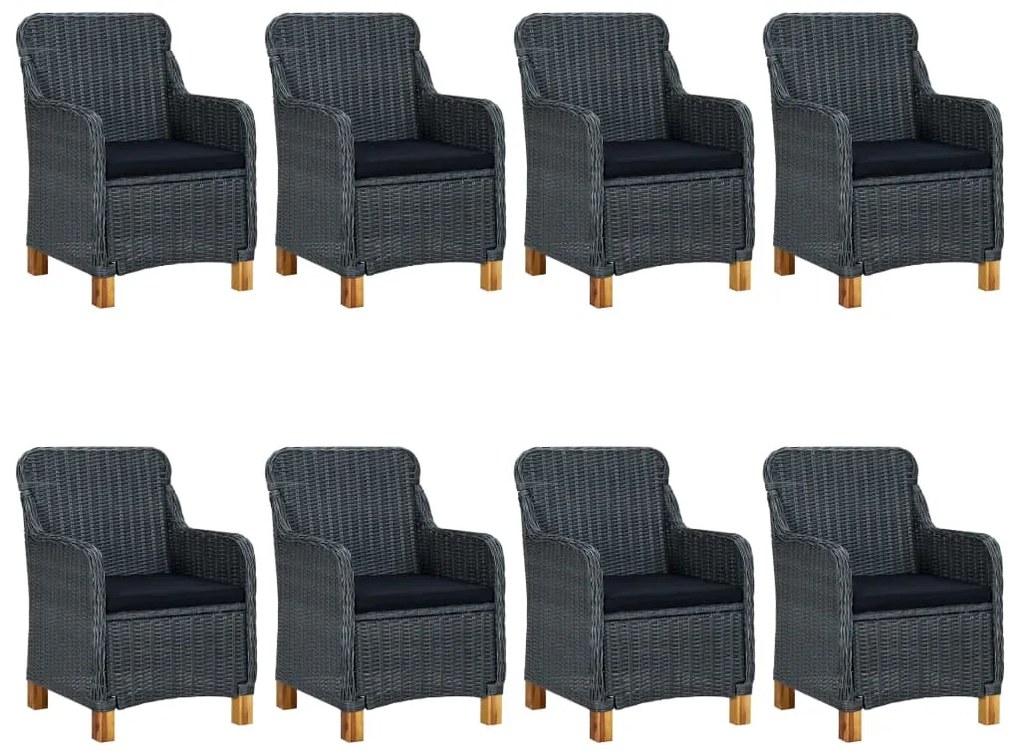 9 pcs conj. jantar exterior c/ almofadões vime PE cinza-escuro