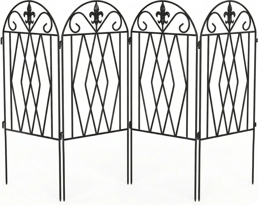 Conjunto de 4 Cercas de Jardim Metálicas 125x56 cm com Design Arqueado Resistentes e Fáceis de Instalar para Pátio Relvado Preto