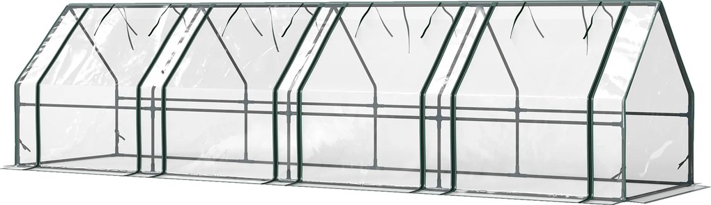 Mini-estufa de jardim em túnel 360 x 90 x 90 cm com 4 janelas com fecho de correr, aço, PE 140 g/m², proteção anti-UV, transparente