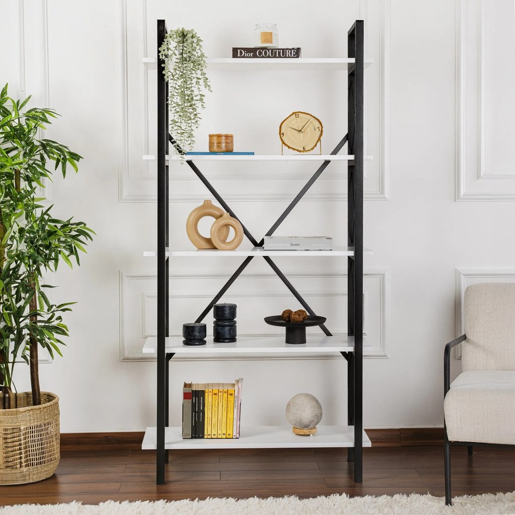 Estante Elysian – Branco e Preto – 90x180x33,5 cm