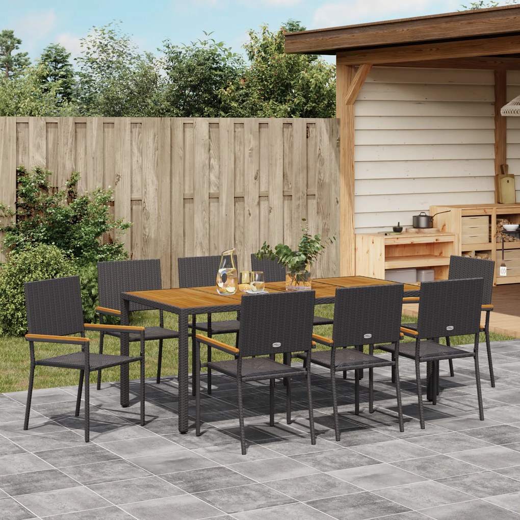 Conjunto de Jantar de Jardim vidaXL 9 Peças Polirattan Preto