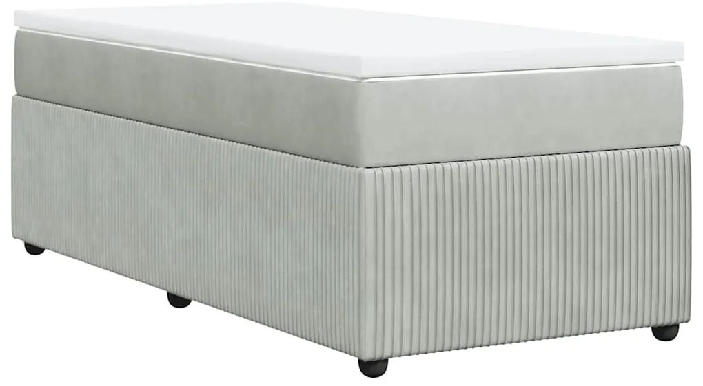 Cama com molas/colchão 90x200 cm veludo cinza-claro