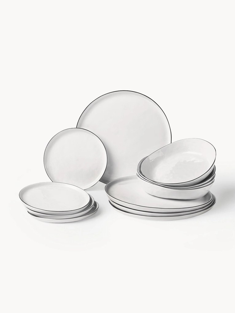 Conjunto de loiça em porcelana artesanal Salt, 4 pessoas, conjunto de 12