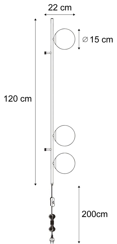 Candeeiro de Parede de Design Preto com Vidro Fosco 3-Luzes - Vertical Design