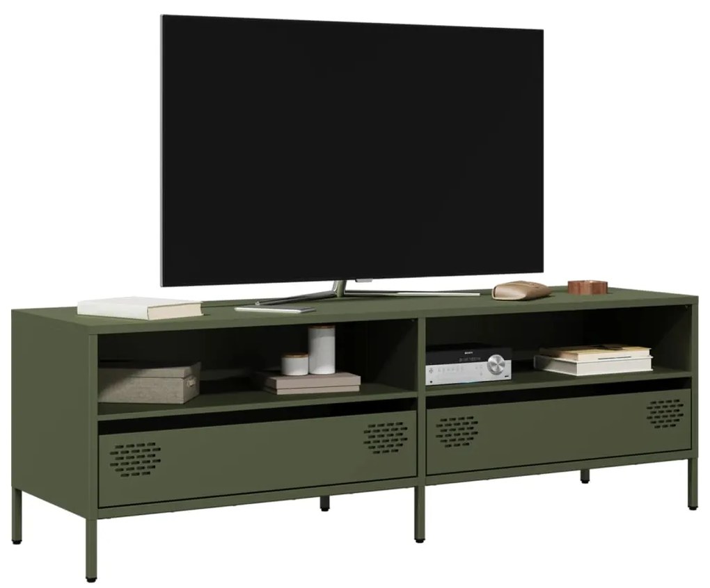 Móvel de TV 135x39x43,5 cm aço laminado a frio verde-azeitona