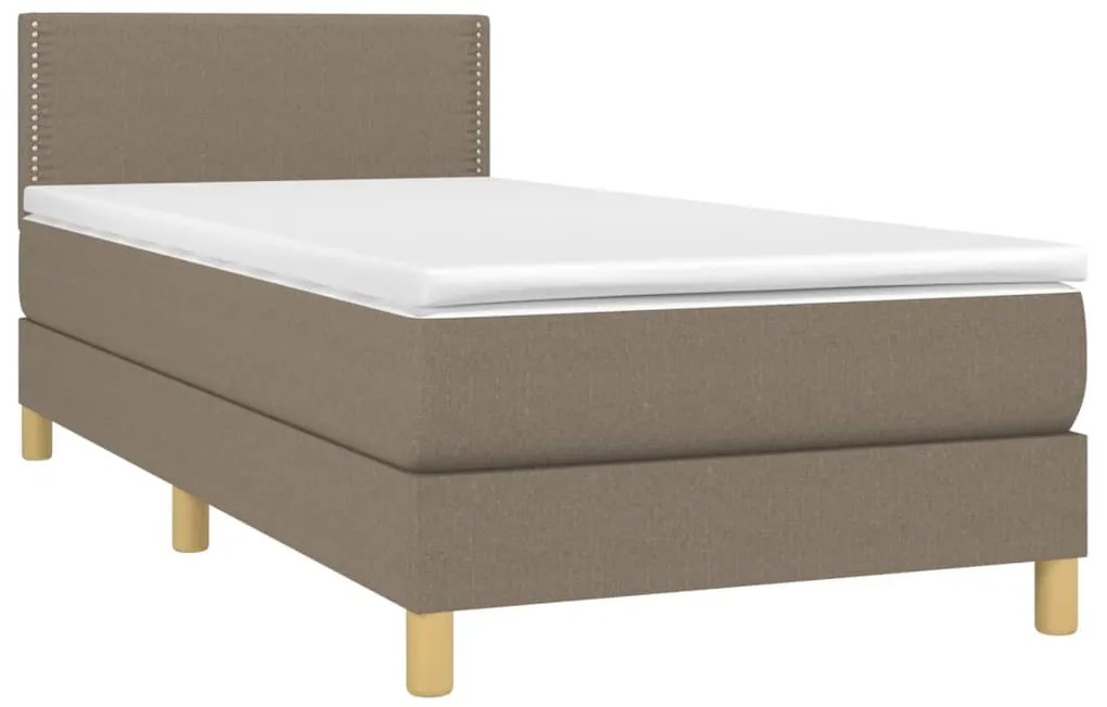 Cama box spring + colchão/LED 90x190cm tecido cinza-acastanhado