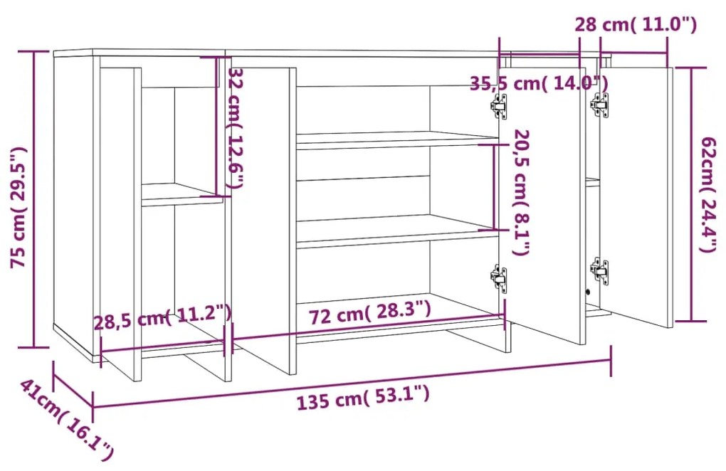 Aparador Endy de 135 cm - Cinzento - Design Moderno