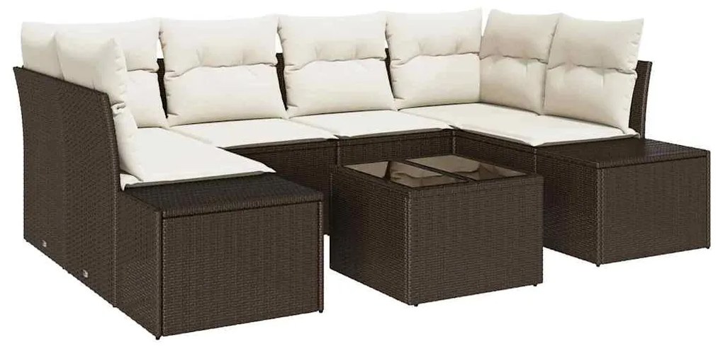 Conjunto de sofá de jardim com 7 peças e almofadas marrons em rattan p