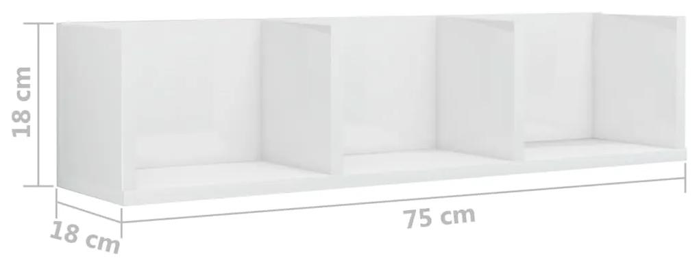 Prateleira parede CD 75x18x18cm contraplacado branco brilhante