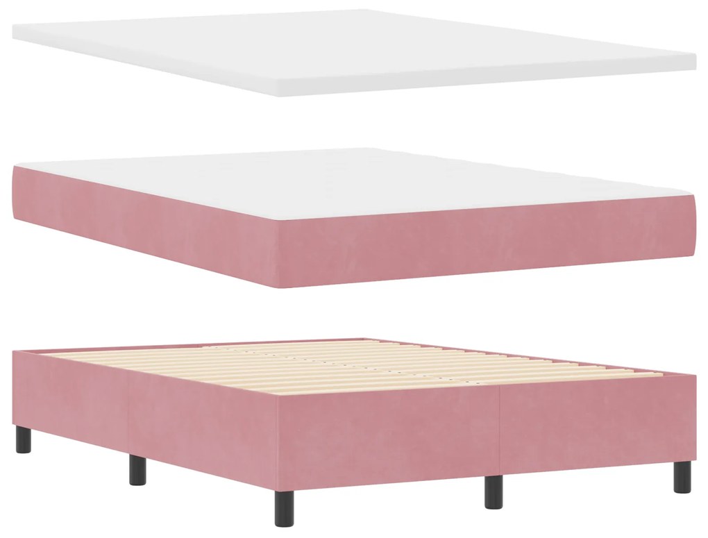 Cama Box com Colchão vidaXL Rosa 160x200 cm Veludo