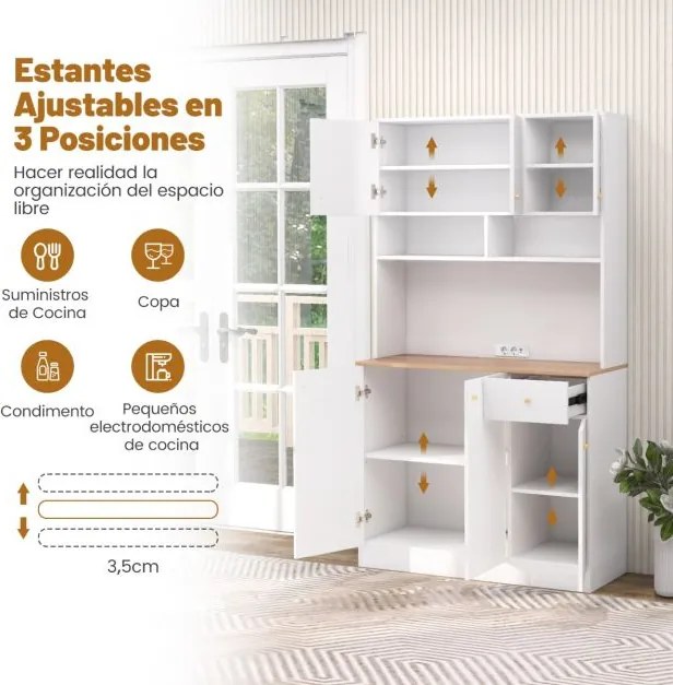 Armário de Cozinha / despensa 100 x 40 x 181 cm com tomadas elétricas, portas USB Branco