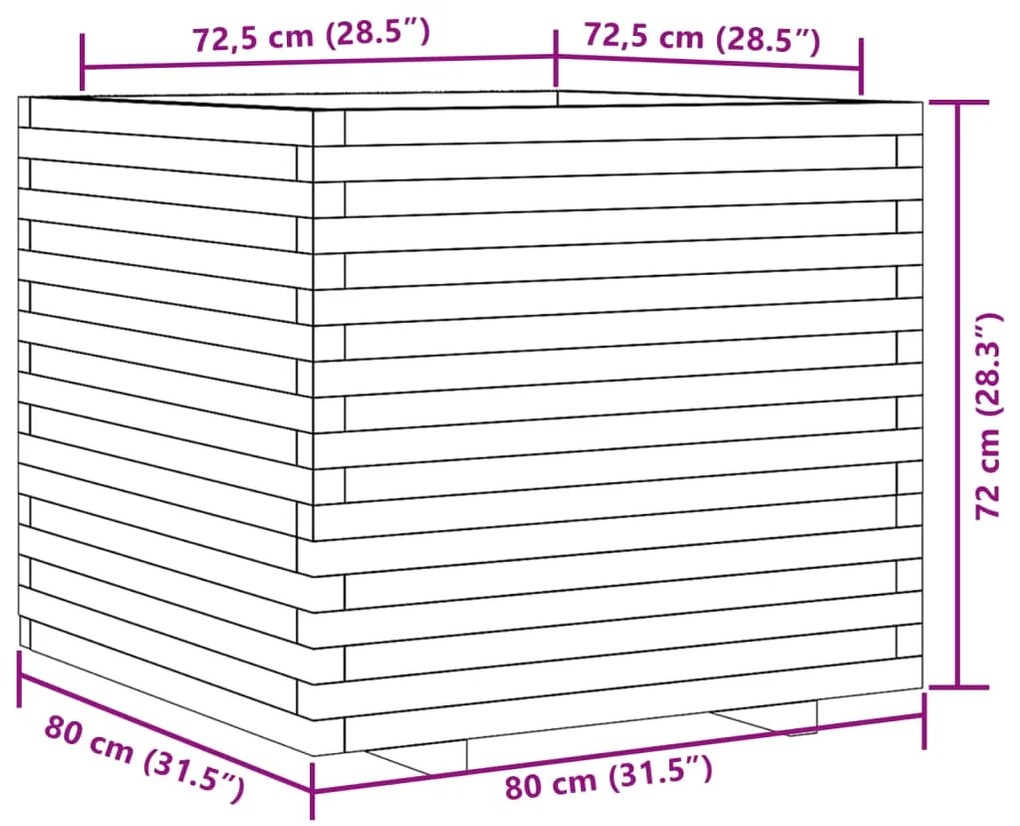 Vaso/floreira de jardim 80x80x72 cm pinho maciço branco