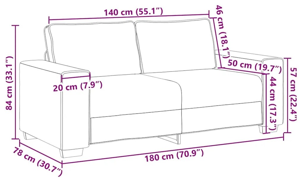 Sofá de 2 lugares preto 140 cm tecido
