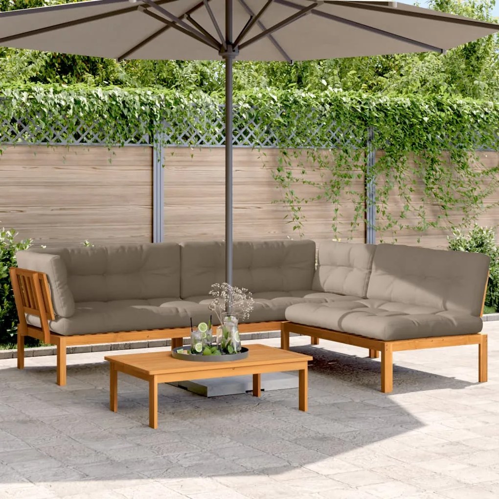 vidaXL 4 pcs móveis de paletes p/ jardim c/ almofadões acácia maciça