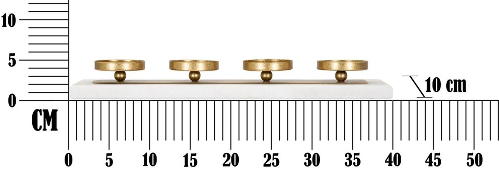 Castiçal Retangular em Metal Dourado e Mármore – 40x10x5 cm