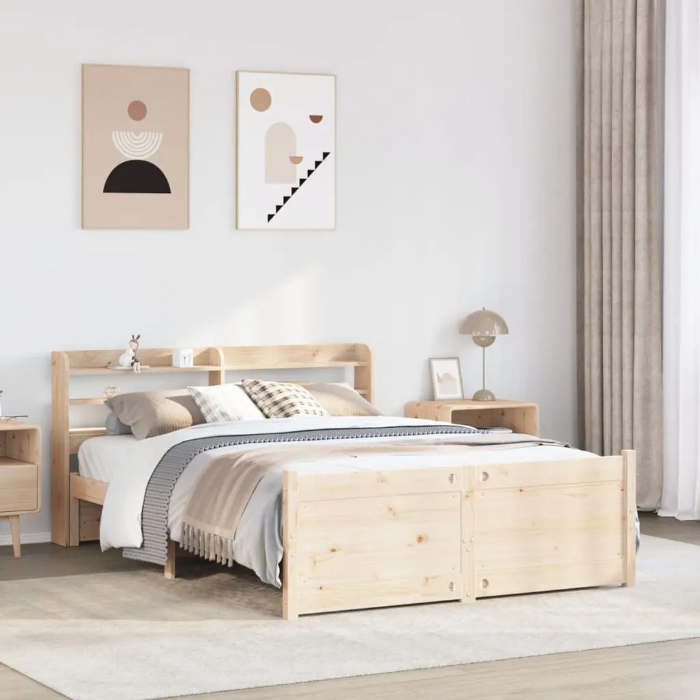 Estrutura de cama c/ cabeceira 150x200 cm pinho maciço