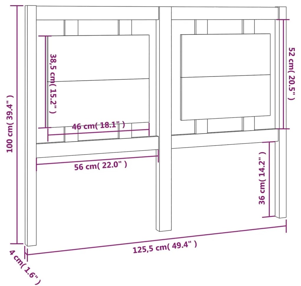 Cabeceira de cama 125,5x4x100 cm pinho maciço cinzento