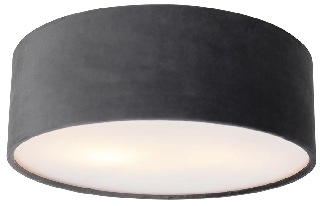 Candeeiro de teto moderno cinzento 30 cm com interior dourado - Drum Moderno