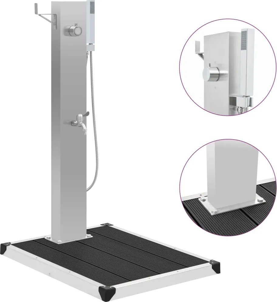 vidaXL Chuveiro para exterior com base WPC aço inoxidável