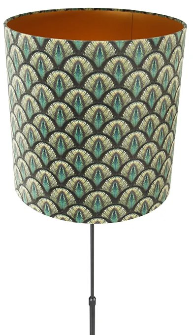 Candeeiro de pé preto com abajur design de pavão 40 cm ajustável - Parte Clássico / Antigo