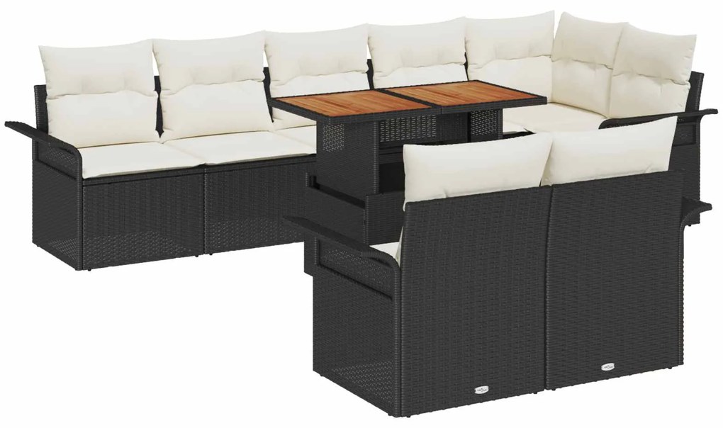 vidaXL Conjunto de Sofá de Jardim 9 pcs Preto Rattan Sintético