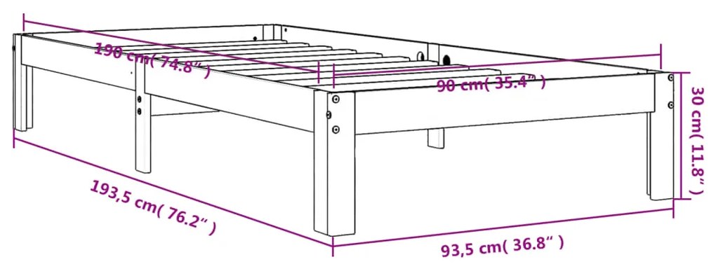 Estrutura de cama 90x190 cm madeira pinho maciça castanho cera