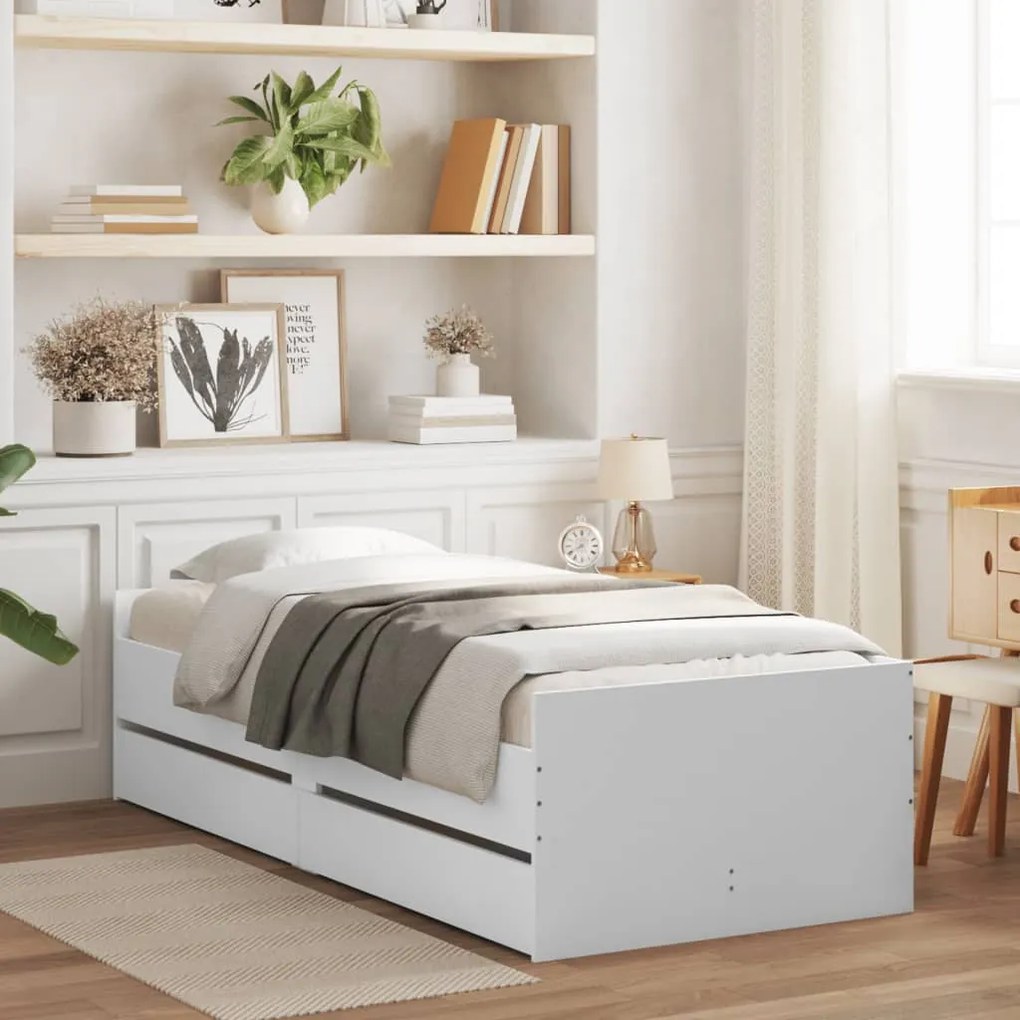 vidaXL Estrutura cama de solteiro pequena c/ gavetas 75x190 cm branco