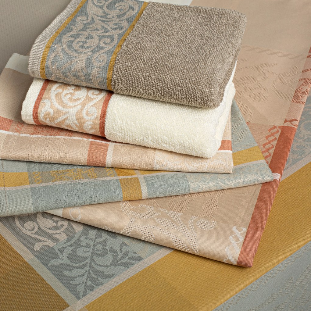 Toalhas de mesa anti nódoas 100% algodão - Lisboa da Fateba: Bege 1 Pano de cozinha felpo 50x50 cm - 100% algodão jacquard