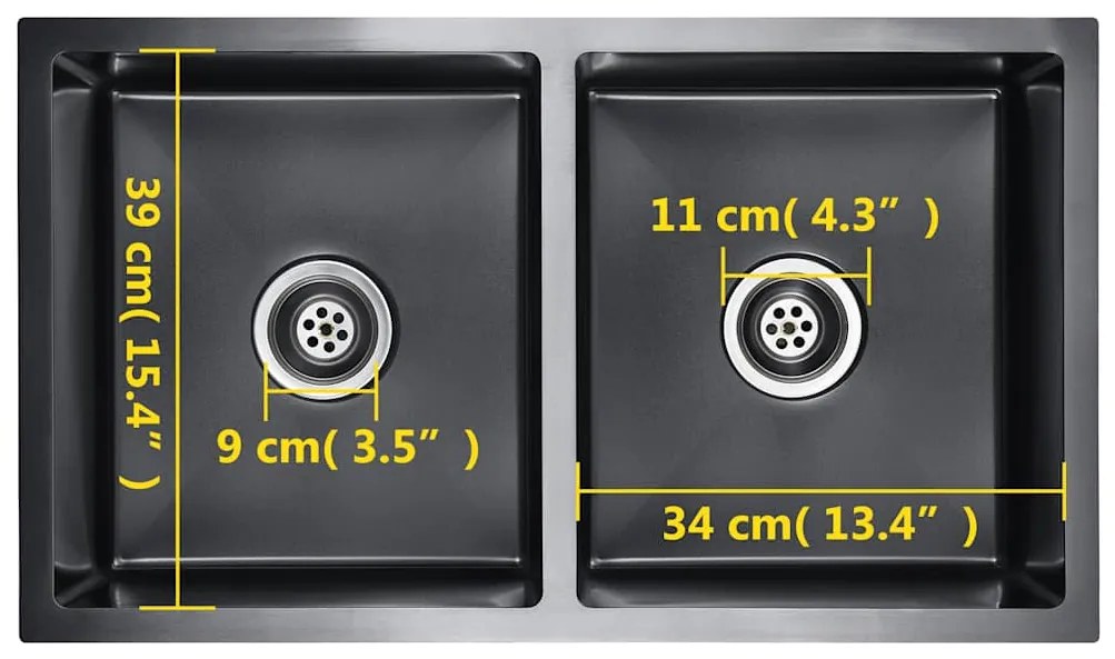 Lava-louça de cozinha artesanal aço inoxidável preto