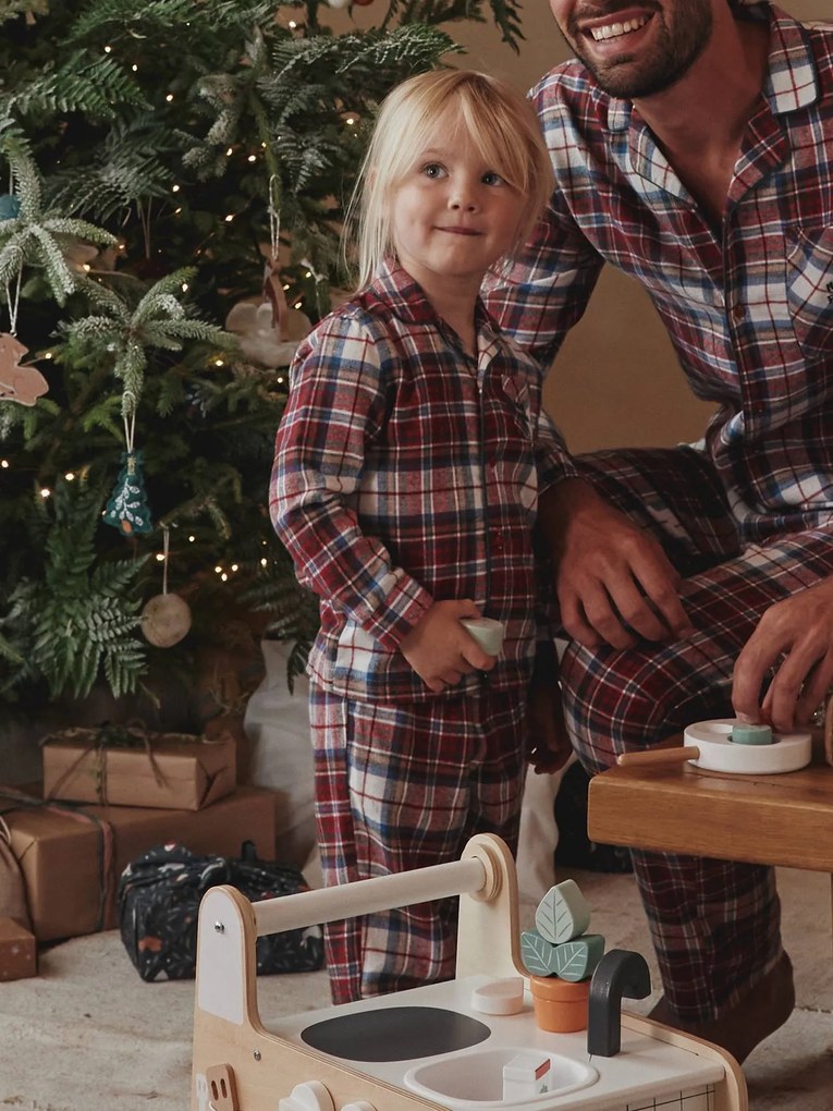 Pijama em flanela, para criança, coleção cápsula "Happy Family" quadrados vermelho