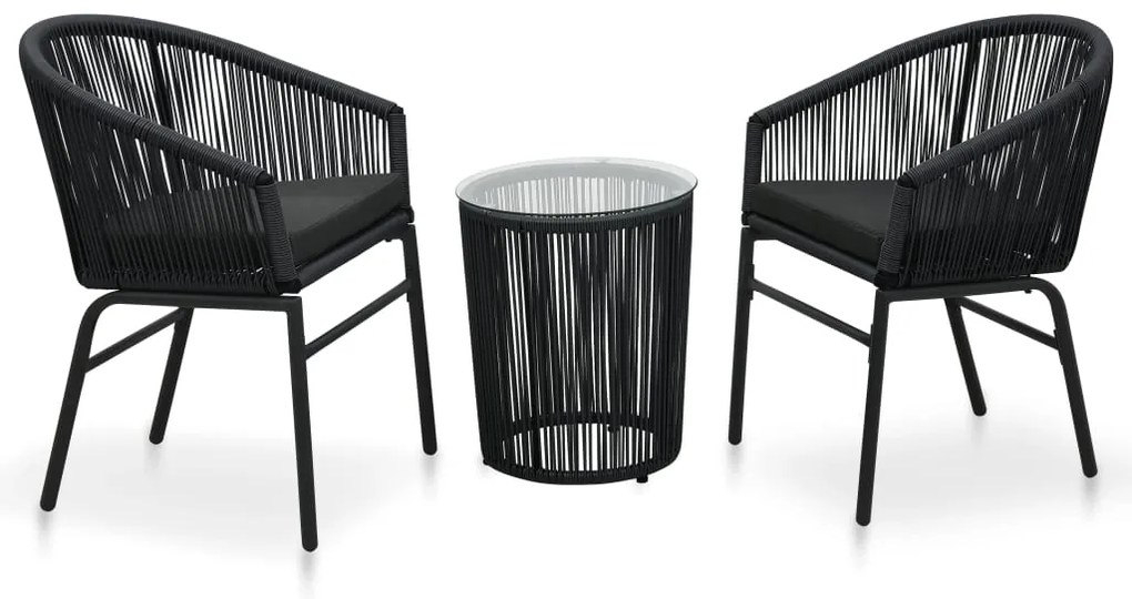 vidaXL 3 pcs conjunto bistrô com almofadões vime PE preto
