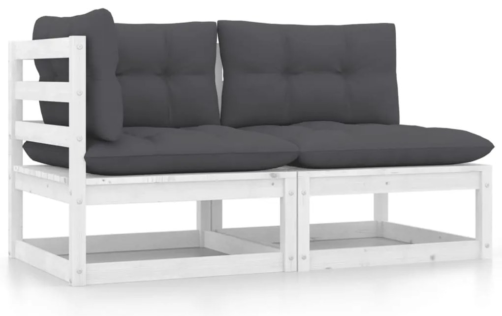 2 pcs conj. lounge de jardim c/ almofadões pinho maciço branco