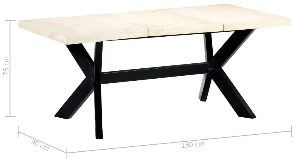 Mesa de jantar 180x90x75 cm madeira de mangueira maciça branco