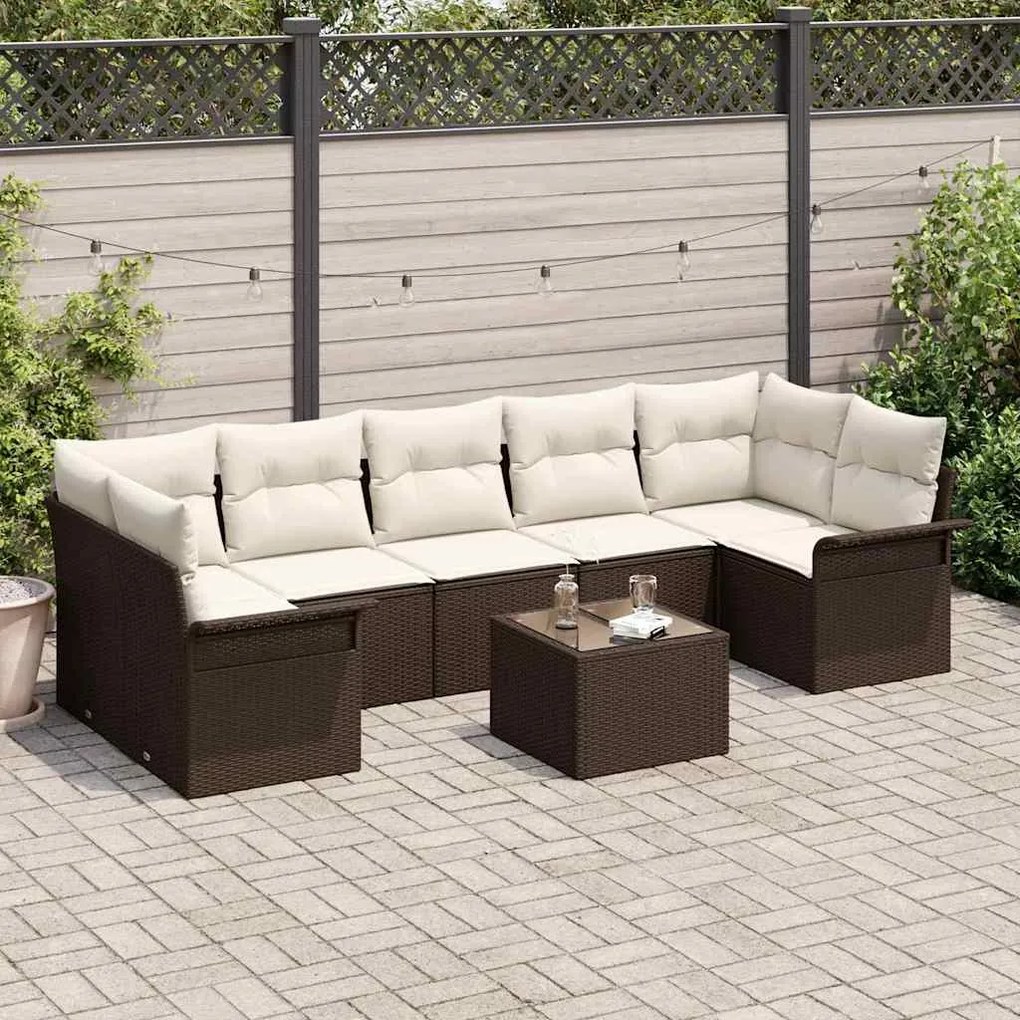vidaXL Conjunto de Sofá de Jardim 8 pcs Marrom e Creme vime PE