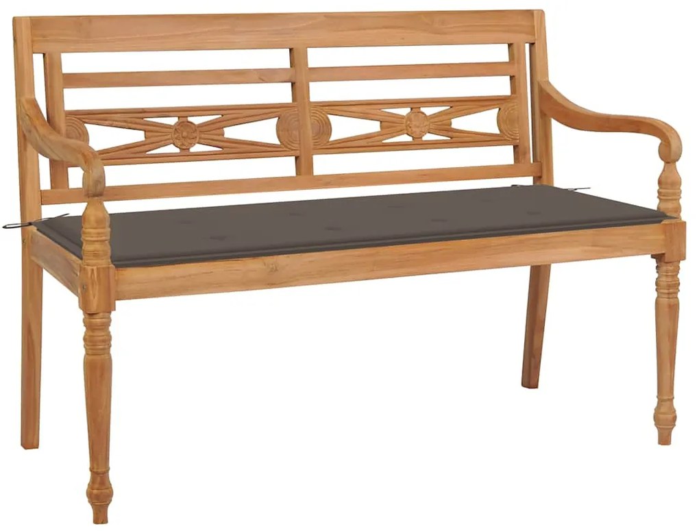 vidaXL Banco Batávia c/ almofadão cinza-acastanhado 120 cm teca maciça