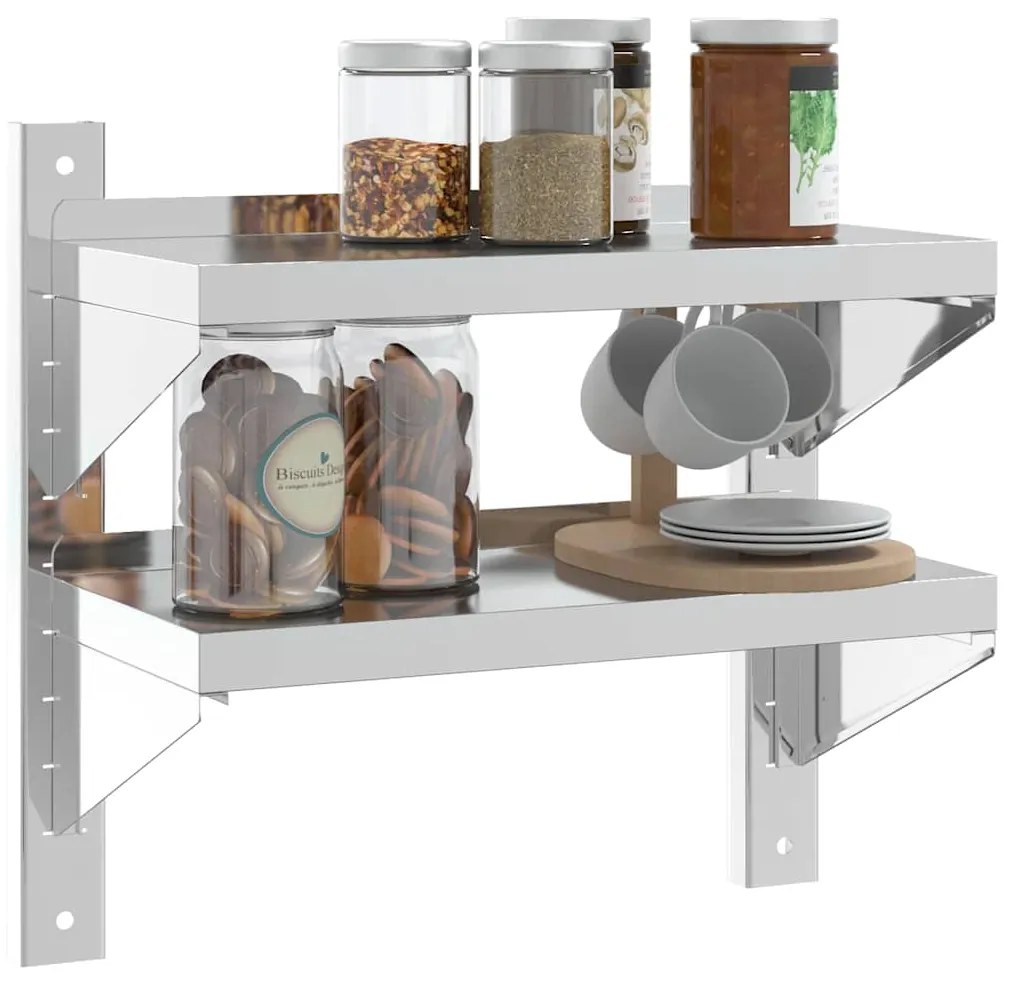 Estante parede 2 prateleiras 50x23,5x48 cm aço inoxidável prata