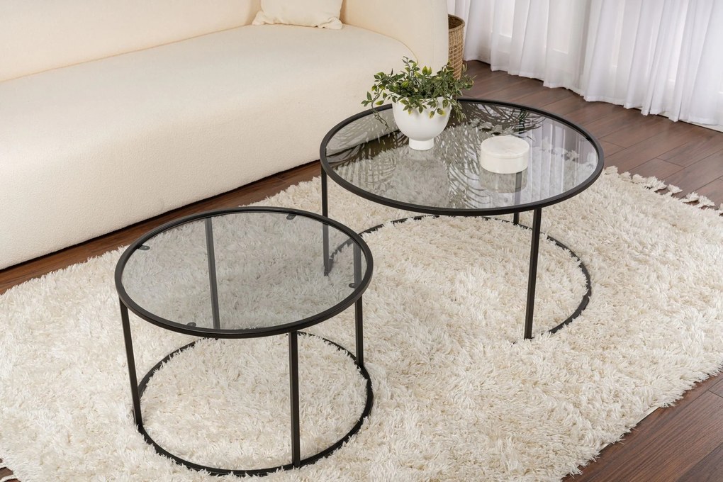 Conjunto de Mesa de Centro "Tavolino Vetro Nero" - Preto Cinzento - De