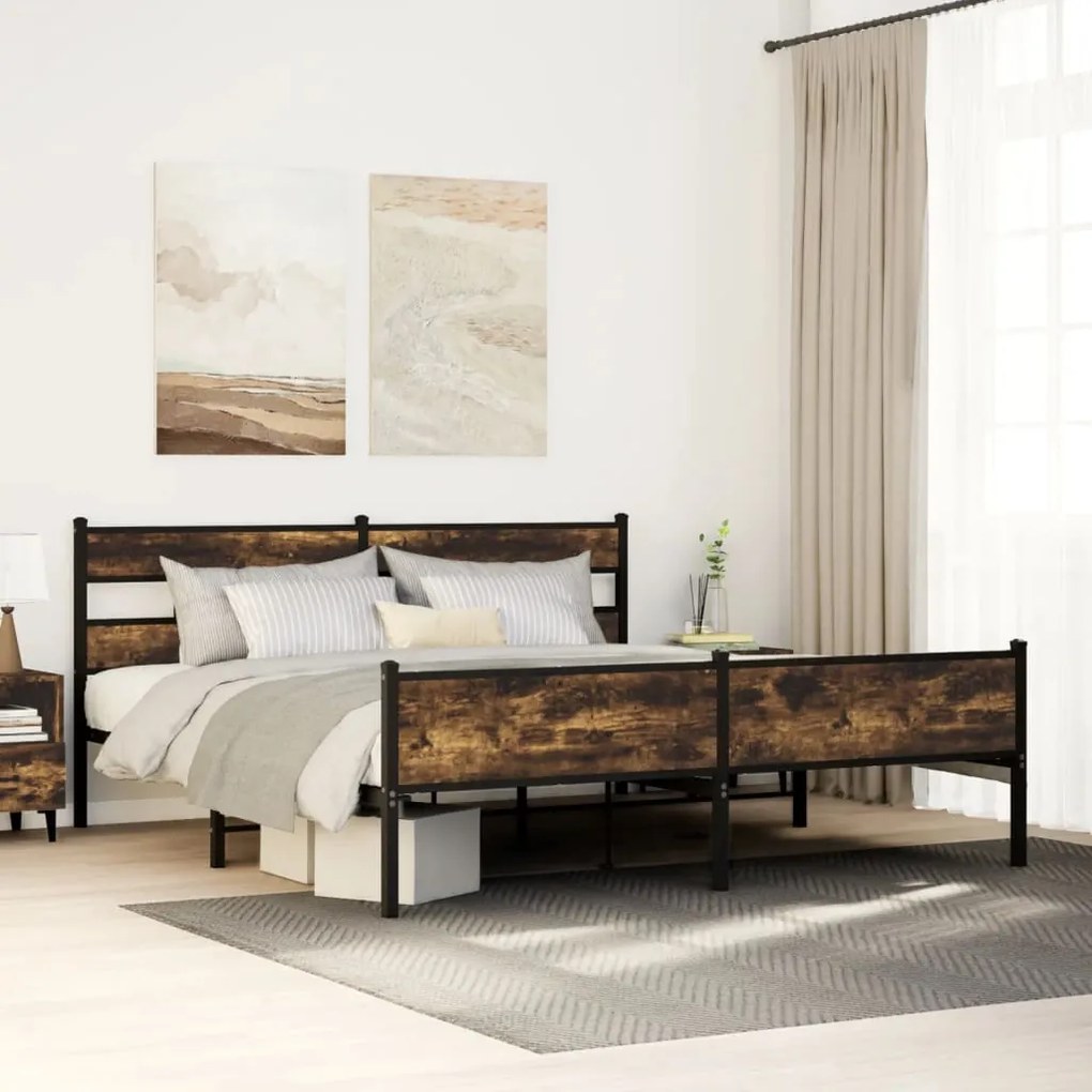vidaXL Estrutura de cama sem colchão 183x213cm metal carvalho fumado