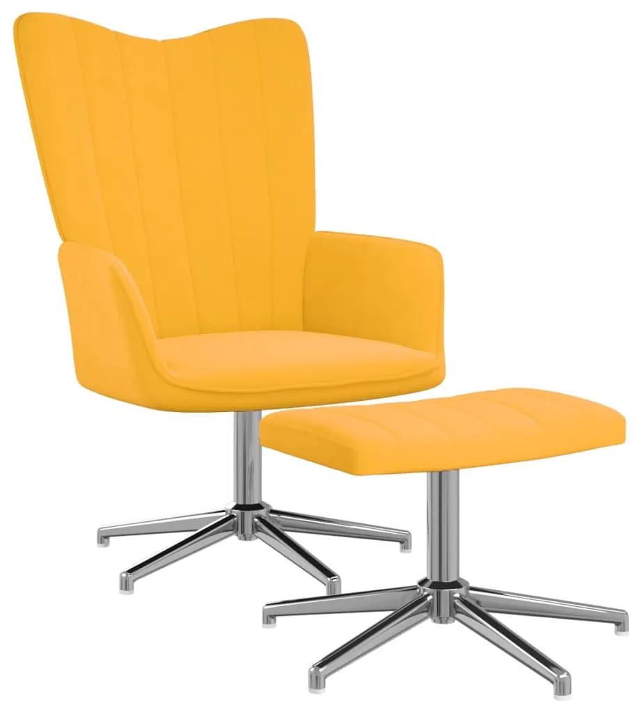 327739 vidaXL Cadeira de descanso com banco veludo amarelo mostarda