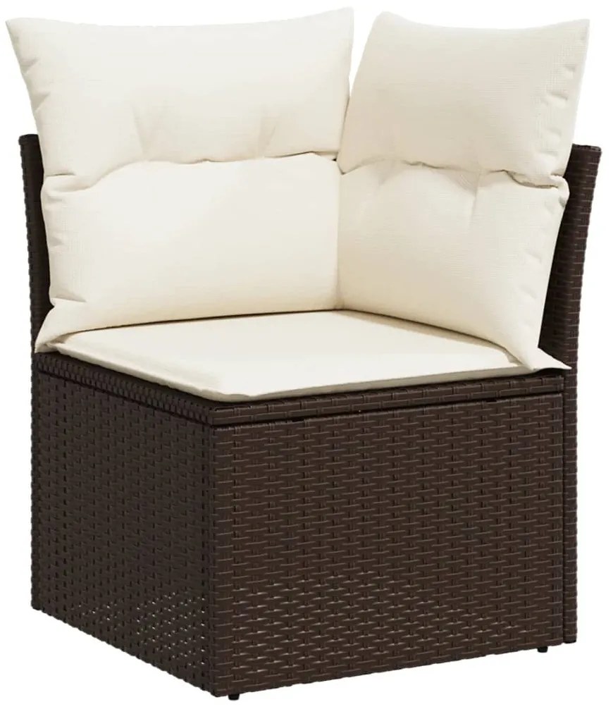 7 pcs conjunto de sofás jardim c/ almofadões vime PE castanho