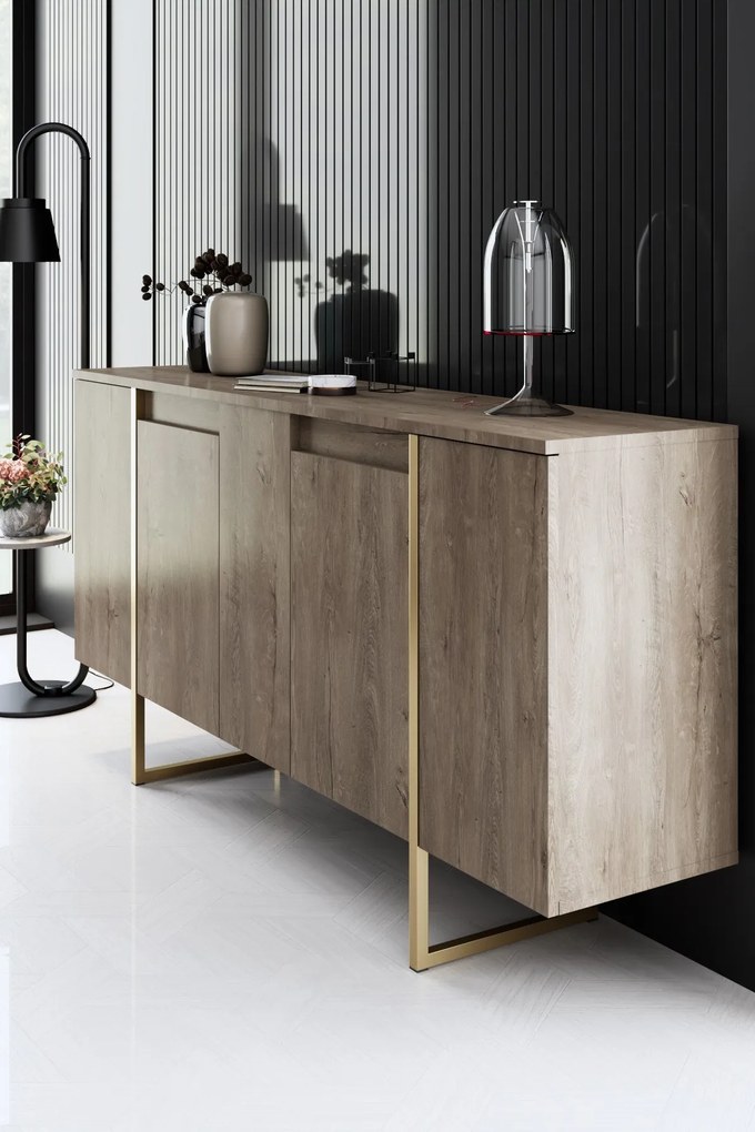Conjunto de Mobiliário de Sala Luxe – Noz Dourado – Console 160x35x80