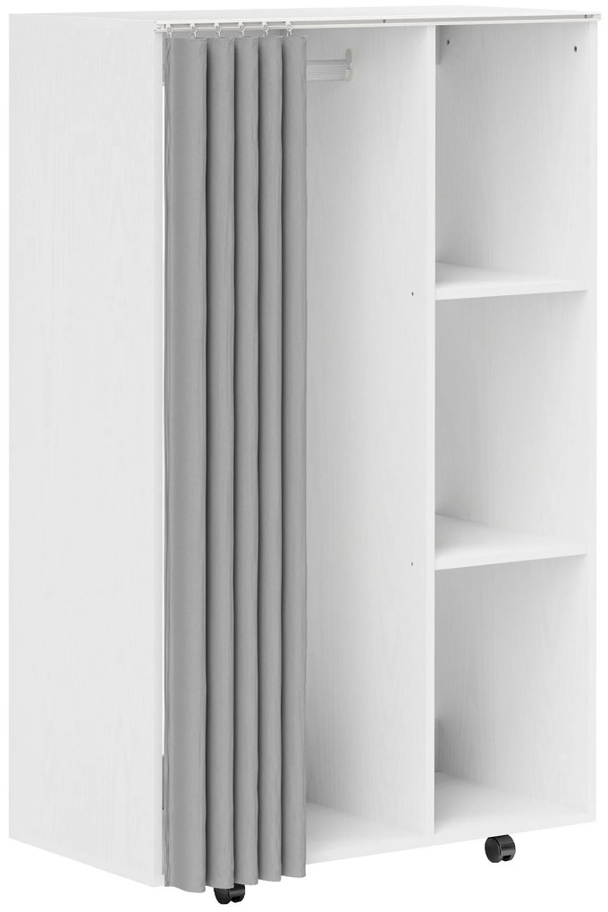 HOMCOM Guarda-roupa de roupa móvel com 4 rodízios, barra de roupas e prateleiras abertas, branco | Aosom Portugal
